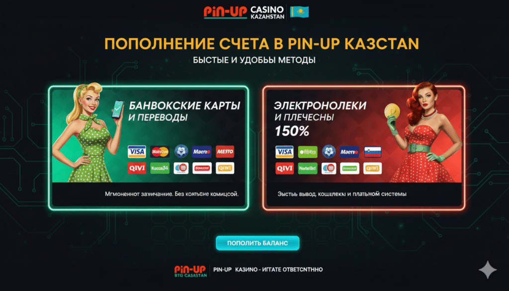 Способы пополнения счёта в Pin-Up Казахстан с логотипами банков и платёжных систем