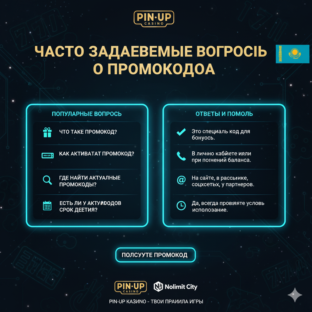 Раздел часто задаваемых вопросов о промокодах Pin-Up KZ