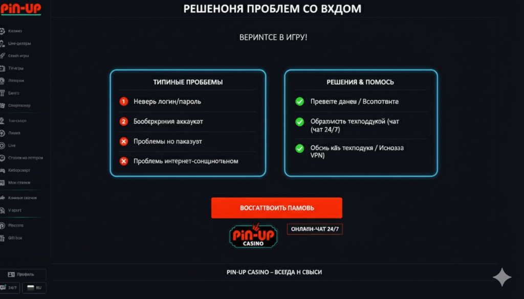 Решения типичных проблем при входе в личный кабинет Pin-Up