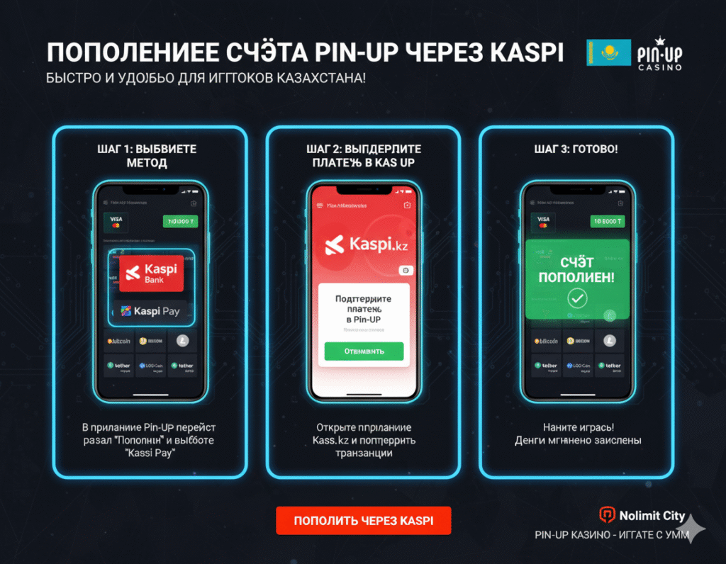 Пополнение счёта Pin-Up через приложение Kaspi