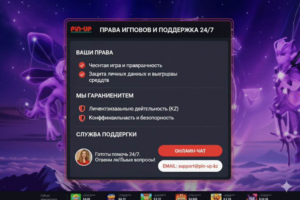 Права игроков и поддержка pin up kz