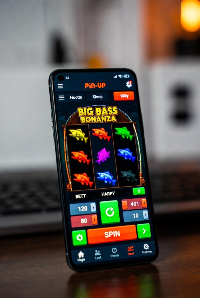 Мобильный интерфейс Big Bass Bonanza в приложении Pin-Up на смартфоне