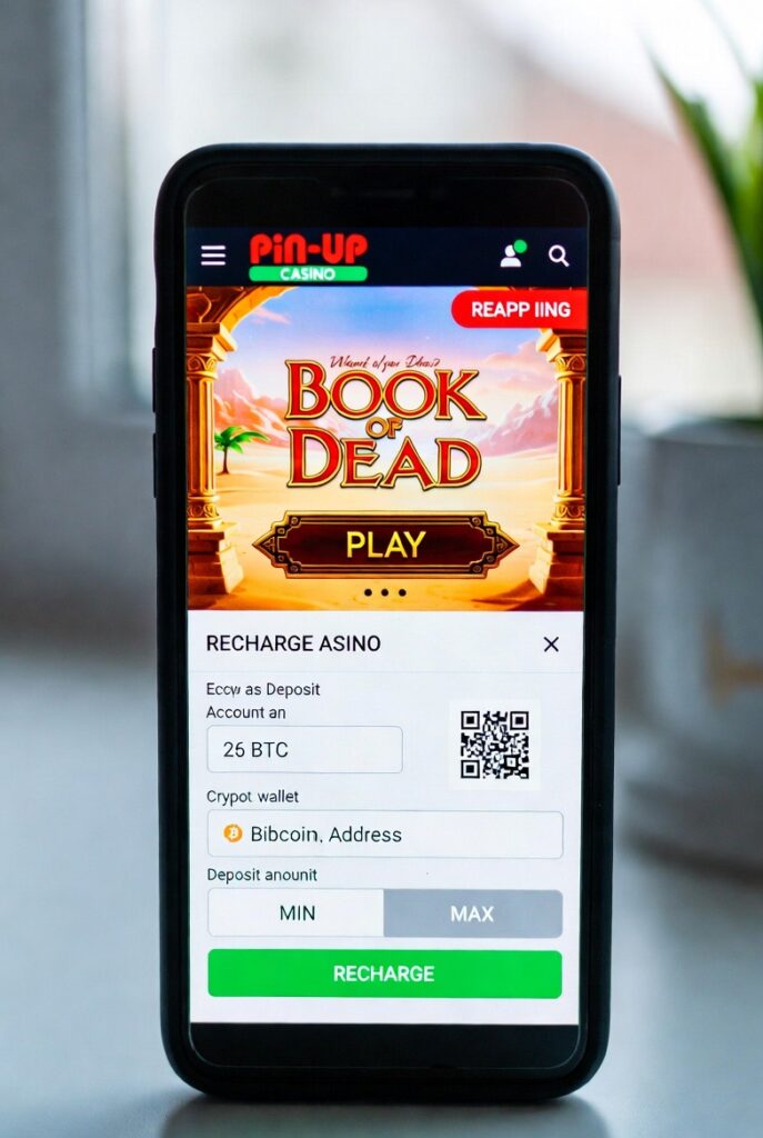 Интерфейс пополнения счёта криптовалютой в Pin-Up для игры в Book of Dead