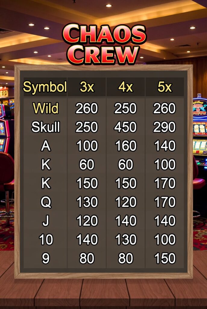 Таблица выплат символов в Chaos Crew