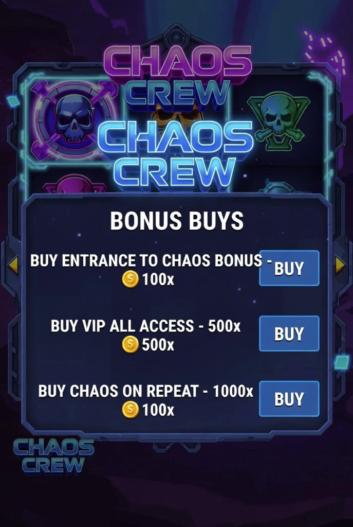 Опции покупки бонуса в слоте Chaos Crew