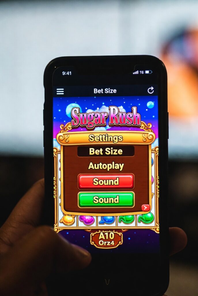 Настройки слота Sugar Rush — размер ставки, автоигра, звук