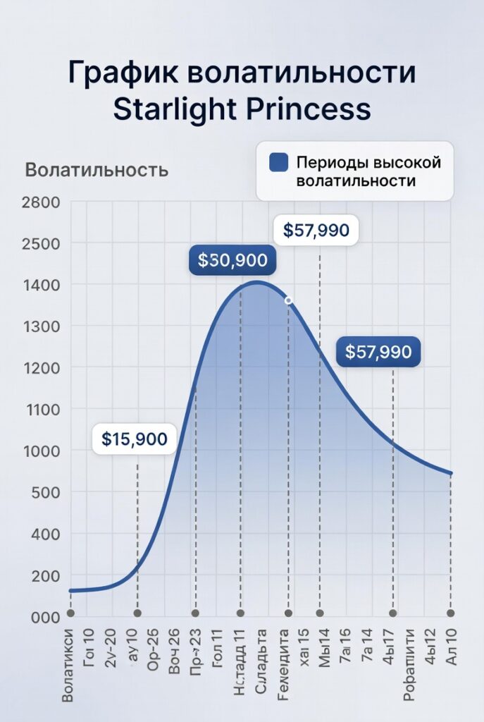 График волатильности Starlight Princess с периодами выплат