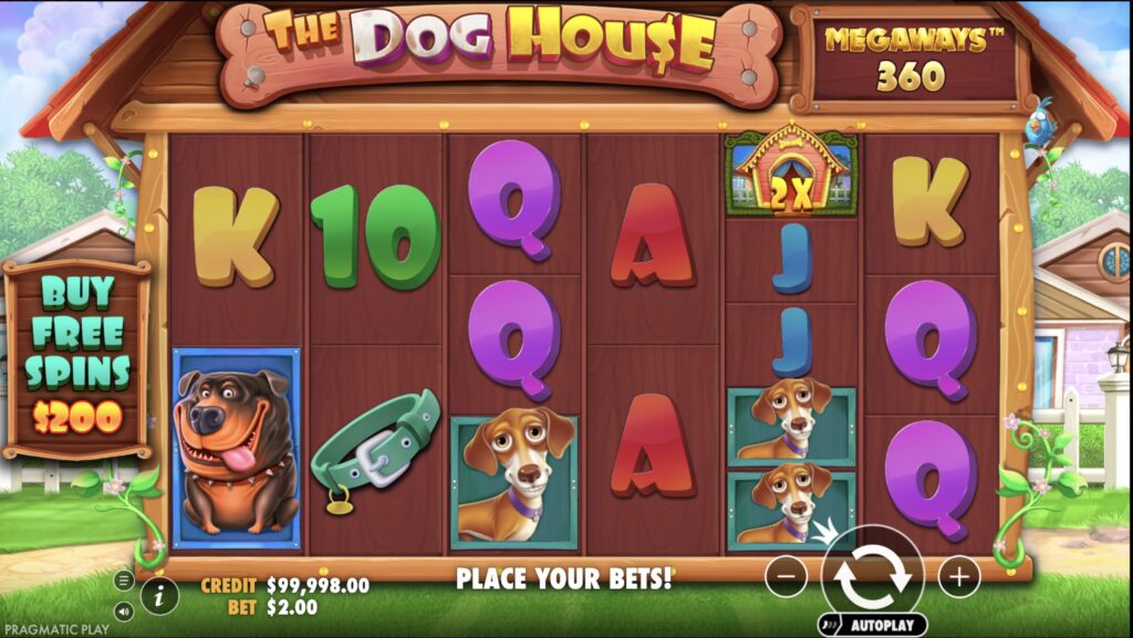Конфигурация символов Megaways в The Dog House с различным количеством позиций на барабанах