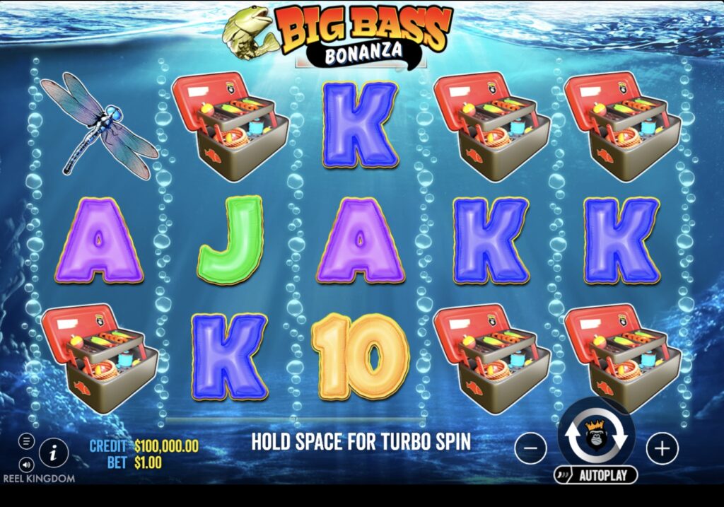 Скриншот бонусного раунда Big Bass Bonanza с множителями и символами рыб
