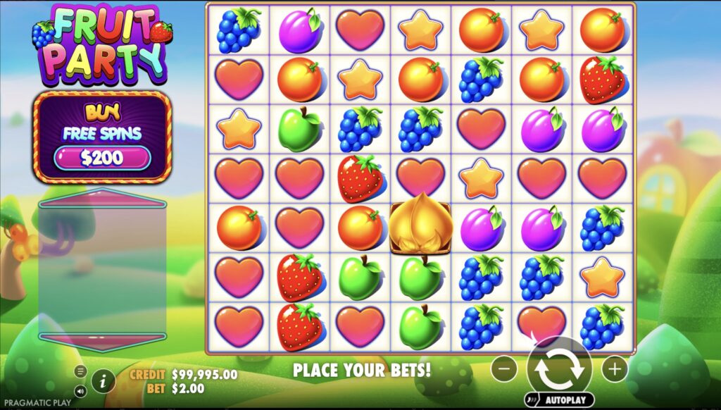 Бонусный раунд Free Spins в Fruit Party с накопленными множителями