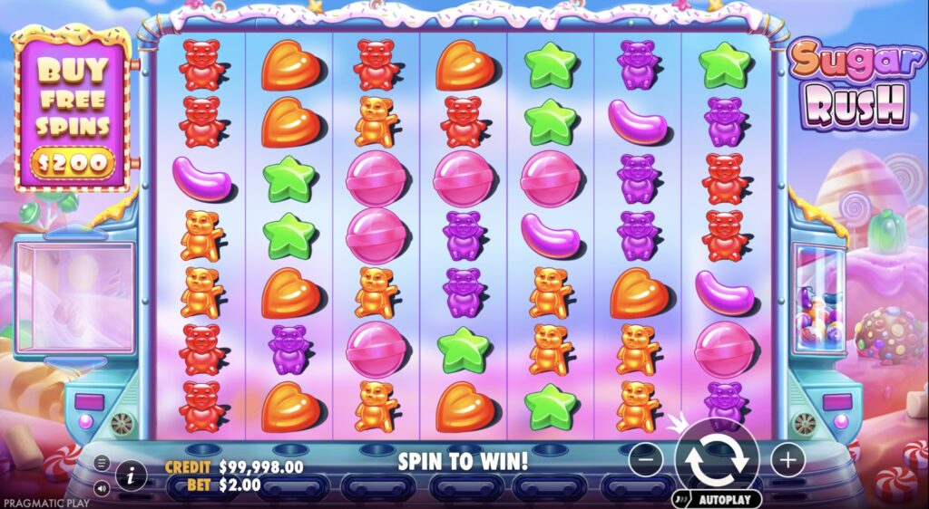 Бонусный раунд Free Spins в слоте Sugar Rush с сохранёнными множителями