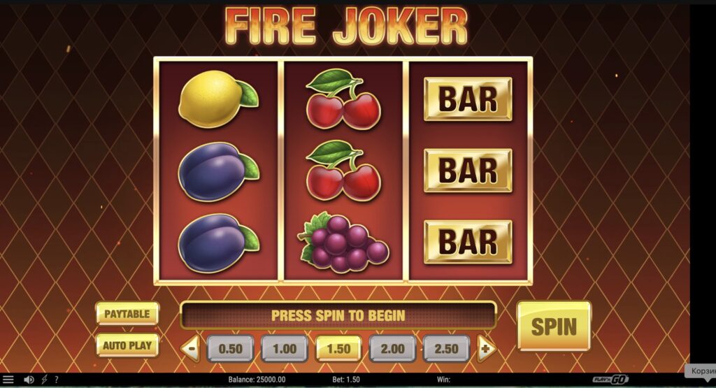 Игровой интерфейс слота Fire Joker от Play'n GO на Pin-Up
