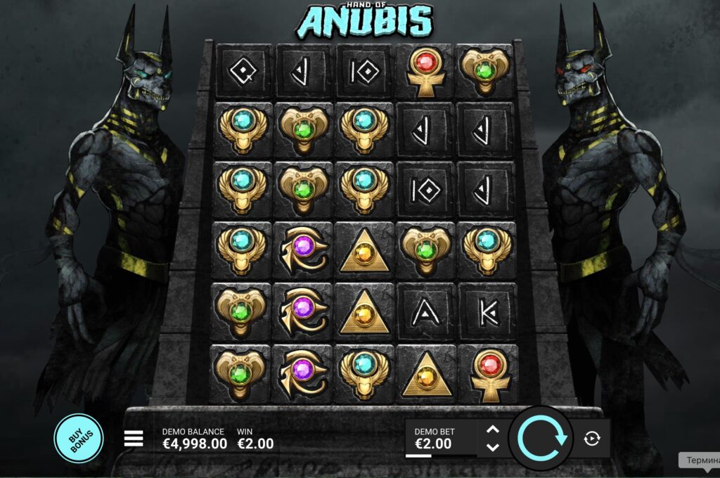 Каскадные выигрыши с множителями в Hand of Anubis