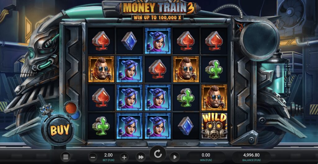 Интерфейс покупки бонусной игры в Money Train 3 с тремя вариантами ставок