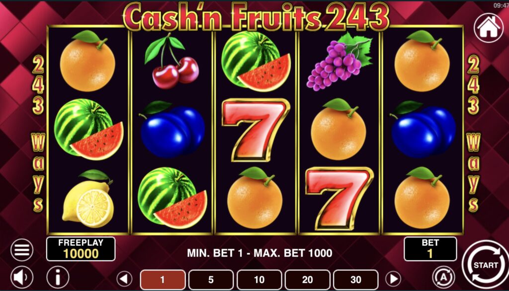 Слот Lucky Cash'n Fruits 243 от провайдера 1spin4win — игровое поле