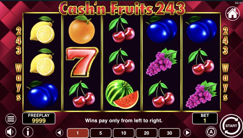 Таблица выплат символов слота Lucky Cash'n Fruits 243